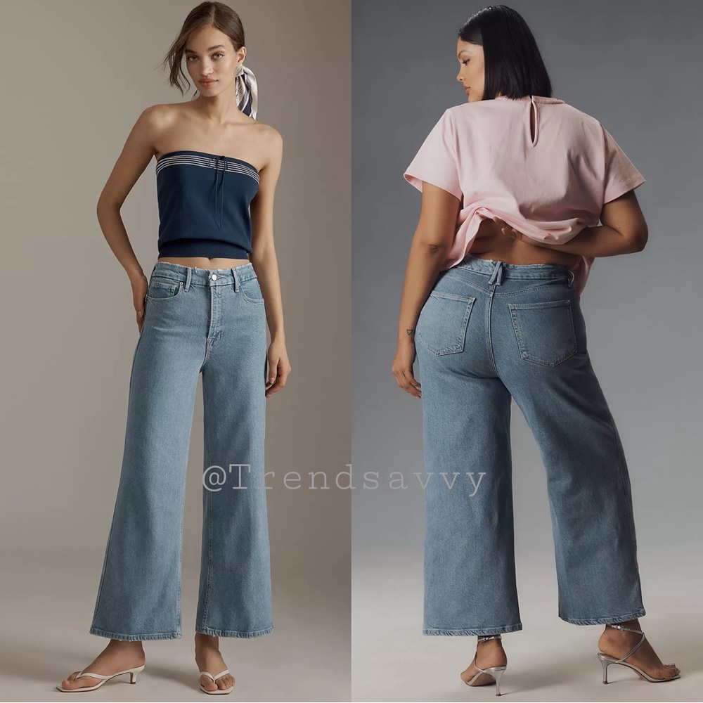 Good American Good Skate Soft-Tech Wide Leg Crop Jeans Blue Size 14 NWT Denim